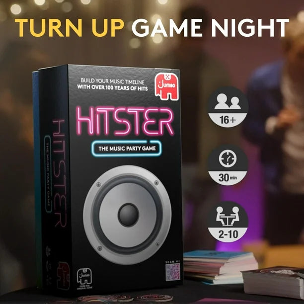 Jumbo Hitster - Juego de cartas de fiesta de música, divertido juego de cartas de concurso de música, 2-10 jugadores, más de 300 éxito GRADO Bs de música icónicos, ideal para noches de juegos familiares