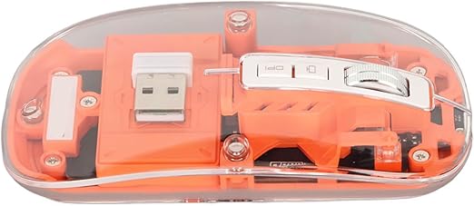 RATON TRANSPARENTE INALAMBRICO RECARGABLE 2.4G COLOR NARANJA GRADO A