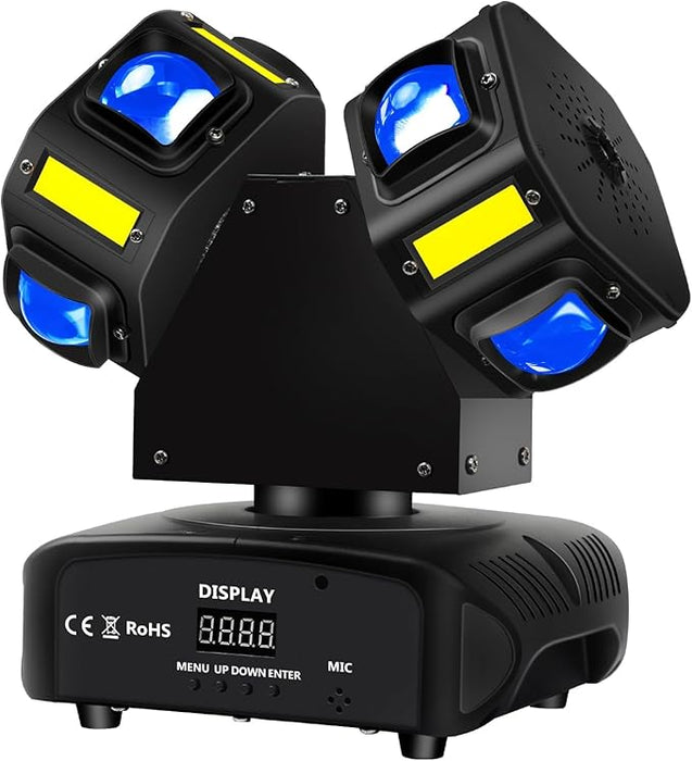 Luz de DJ de cabeza móvil, mini cabezas dobles, haz de 10 LED RGBW, 10 luces LED estroboscópicas doradas activadas por sonido DMX 512 luces de escenario para DJ KTV discoteca, negro Grado B