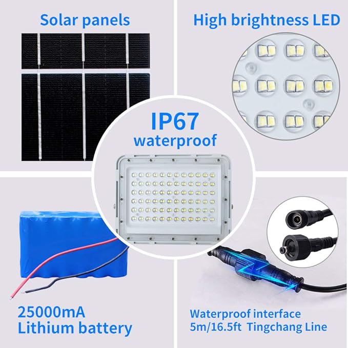 LUCES DE INUNDACIÓN SOLARES LED DE 200 W, 20000 LÚMENES, PARA EXTERIORES, IP67, RESISTENTE AL AGUA, CON SENSOR DE CONTROL REMOTO, ENCENDIDO Y APAGADO AUTOMÁTICO PARA PATIO, JARDÍN, CANALÓN, PISCINA, CANCHA DE BALONCESTO, CAMINO GRADO A