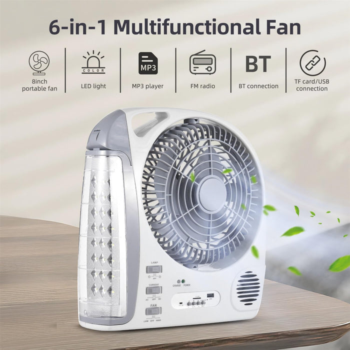 Lote de 2 Ventiladores Portátiles Multifuncionales 6 en 1 con Luz LED y Reproductor de Audio Grado B