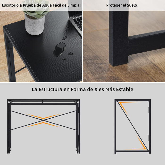 FURNITURER ESCRITORIO PLEGABLE ESCRITORIO COMPUTADORA PARA OFICINA EN CASA, ESCRITORIO OFICINA ESTUDIO SIN ENSAMBLAJE MESA PLEGABLE PARA ESPACIOS PEQUEÑOS NEGRO GRADO B