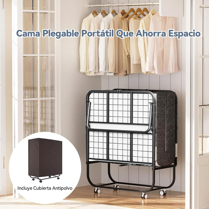 FURRIFIC Cama Plegable con Colchón, Colchón de Espuma Viscoelástica y Marco de Cama de Metal Resistente, con Ruedas y Bolsa de Almacenamiento, Es Fácil de Plegar, Mover y Guardar(Individual)