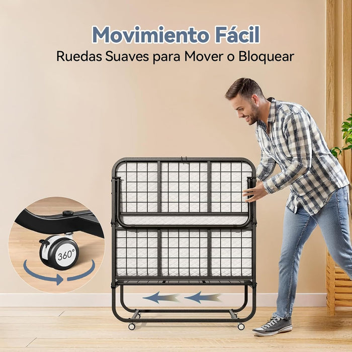 FURRIFIC Cama Plegable con Colchón, Colchón de Espuma Viscoelástica y Marco de Cama de Metal Resistente, con Ruedas y Bolsa de Almacenamiento, Es Fácil de Plegar, Mover y Guardar(Individual)