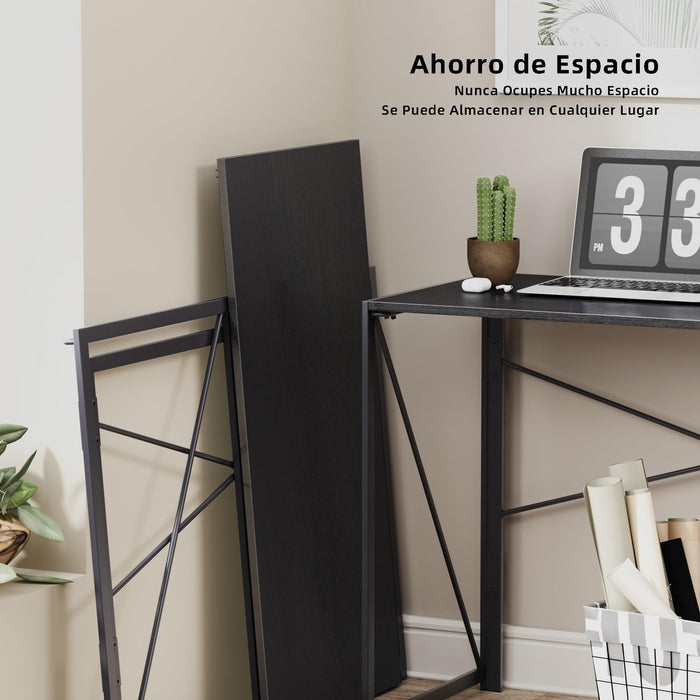 FURNITURER ESCRITORIO PLEGABLE ESCRITORIO COMPUTADORA PARA OFICINA EN CASA, ESCRITORIO OFICINA ESTUDIO SIN ENSAMBLAJE MESA PLEGABLE PARA ESPACIOS PEQUEÑOS NEGRO GRADO B