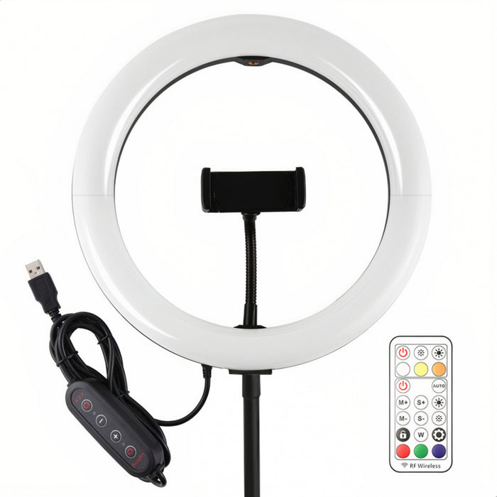 ARO DE LUZ HYG1905 10 PULGADAS CON SOPORTE PARA TELEFONO Y BASE - BLANCO
