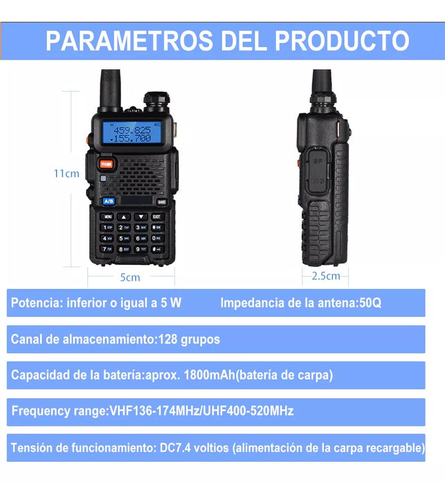 2 pack radios walkie talkie recargable, con manos libres 1827