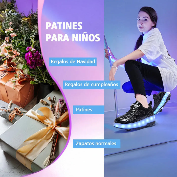 Patin Patines Tenis Led Niño Con 2 Ruedas Extraíbles Grado A