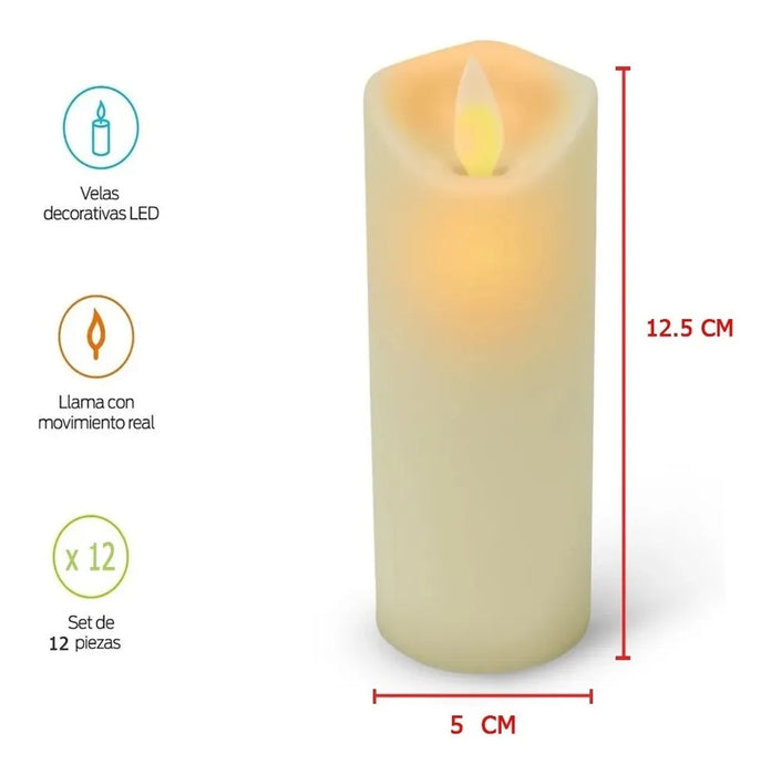 12pz vela led grande flama realista con caja para regalo GRADO B