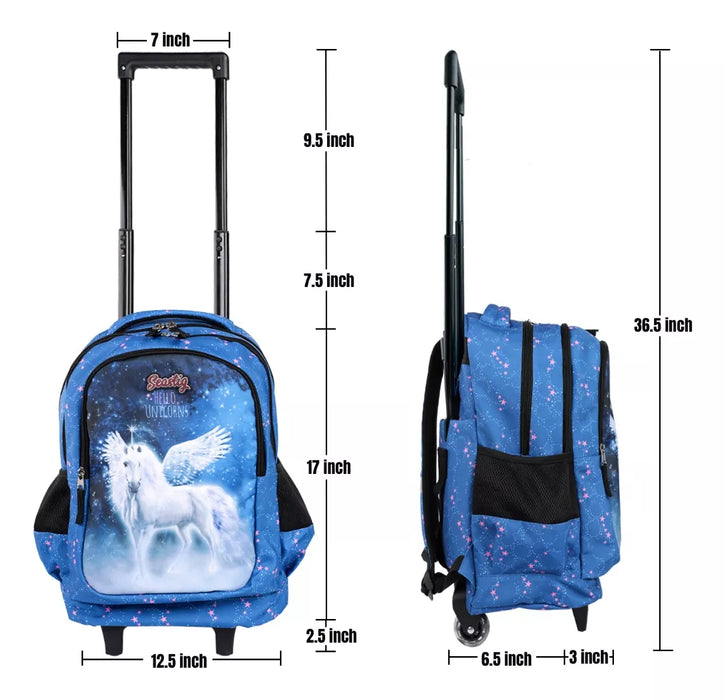 seastig mochila rodante para niã±os, mochila con ruedas de doble asa con bolsa de almuerzo y estuche para lã¡pices, white horse 3994