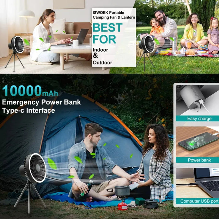 10000MAH VENTILADOR PORTATIL USB RECARGABLE CAMPING LUZ LED 1 GRADO B