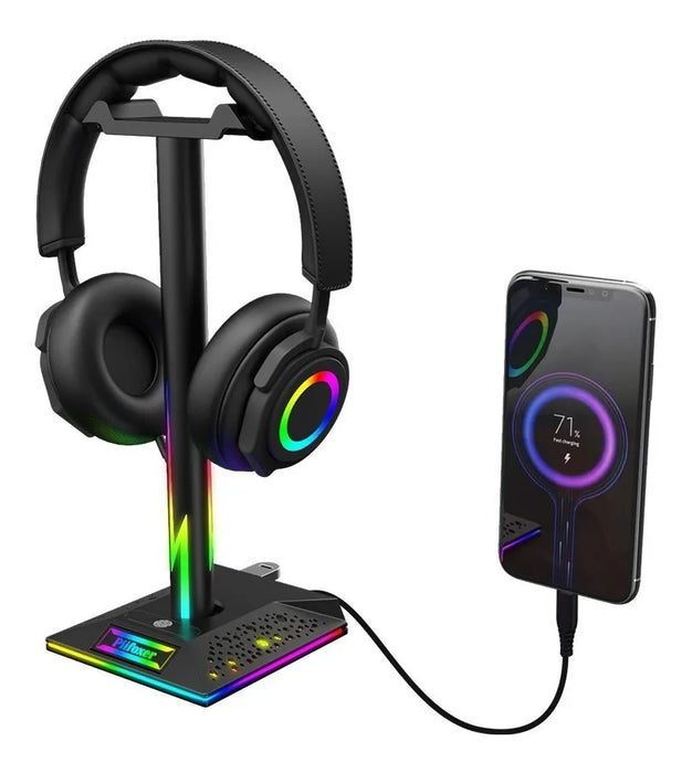 Soporte Para Audifonos Diadema Rgb 2 Puertos Multifunción 12582 GRADO B