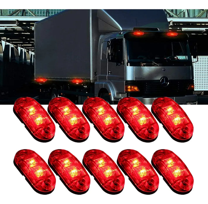 10pzs Focos Luz Led Rojo Indicadora Lateral Oval 10-30v Camión