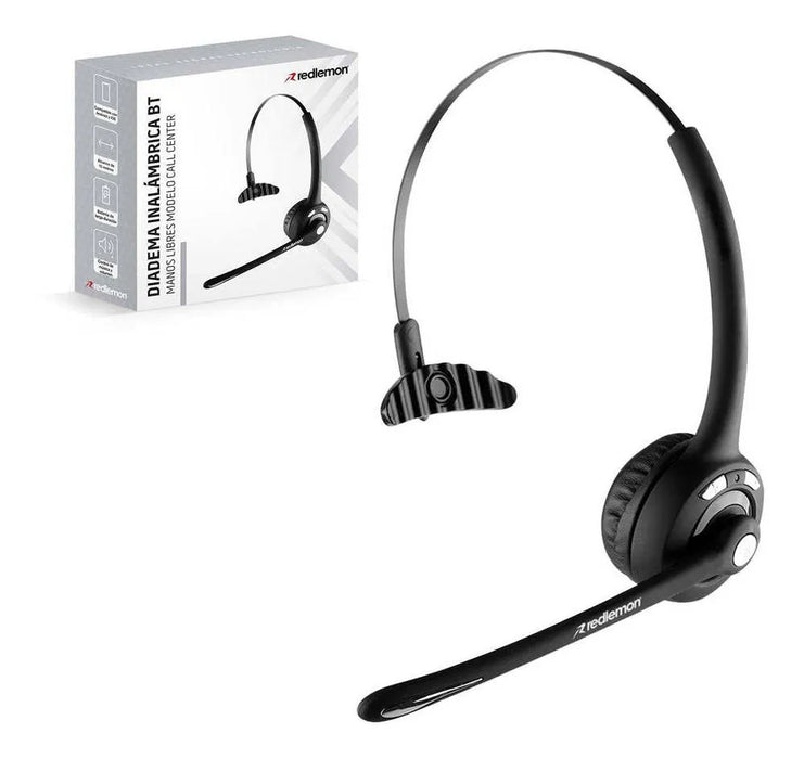 Redlemon Diadema Con Microfono Bluetooth Tipo Call Center, Bateria Recargable De Larga Duracion. Manos Libres Compatible Con Android, Ios, Pc Y Mac, Para Atencion A Clientes, Gaming, Videoconferencias GRADO B