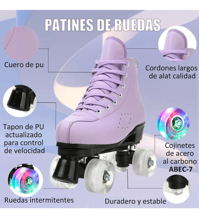 PATINES 4 RUEDAS PATINES DOBLES MUJER PATINES CON LED+FRENO GRADO B