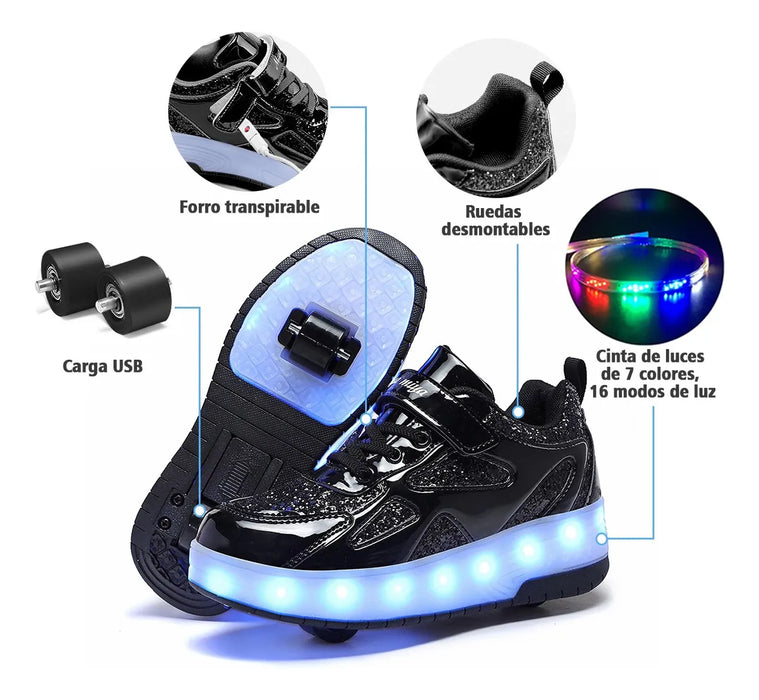 Patin Patines Tenis Led Niño Con 2 Ruedas Extraíbles Grado A