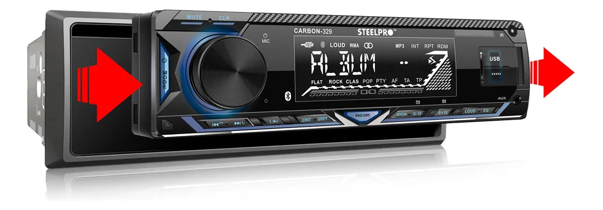 AUTOESTéREO PARA AUTO STEELPRO CARBON 329 CON USB, BLUETOOTH Y LECTOR DE TARJETA SD GRADO B