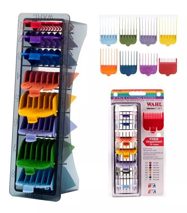 Paquete Wahl 8 Peines Guía de corte con Organizador Colores