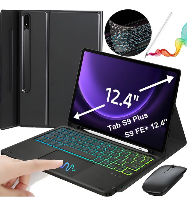 Funda+teclado+mouse+ Lapiz P/galaxy S10+ Plus/s9 Fe+ 12.4'' GRADO B