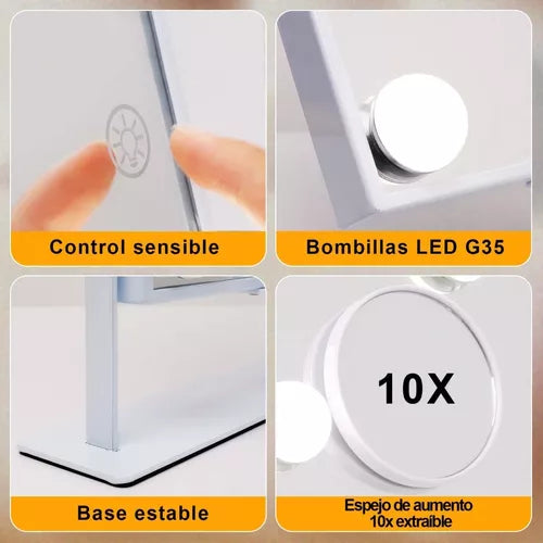 espejo maquillaje led hollywood bluetooth rotaciã³n de 360â° 404