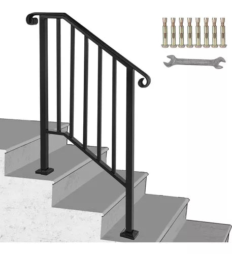 Vevor Barandal Pasamanos De Hierro Forjado Ajustar 2-3 Pasos Color Negro