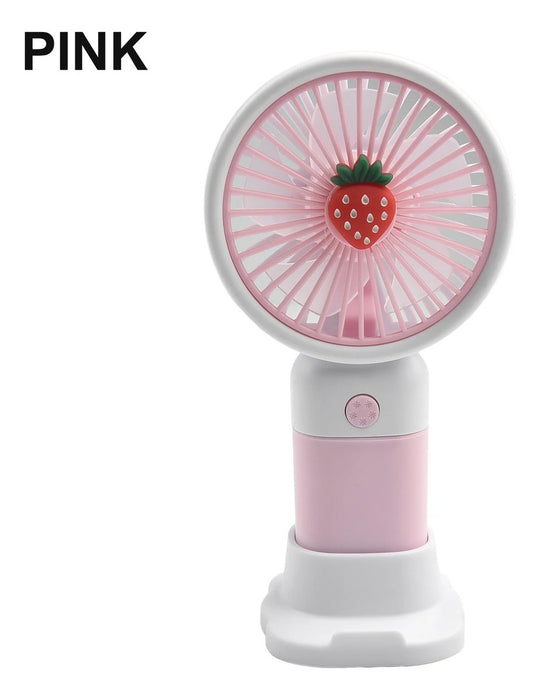 VENTILADOR DE MANO PORTÁTIL RECARGABLE 2PK 3 VELOCIDADES COLOR NARANJA SOPORTE PARA TELÉFONO MÓVIL