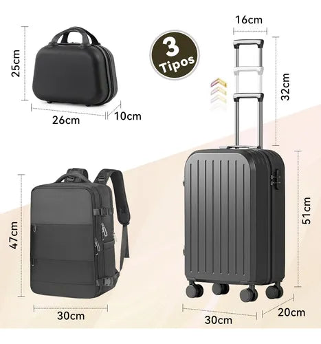 SET DE 3 MALETAS DE VIAJE 20 + 14 , 35L, CON MOCHILA, EQUIP