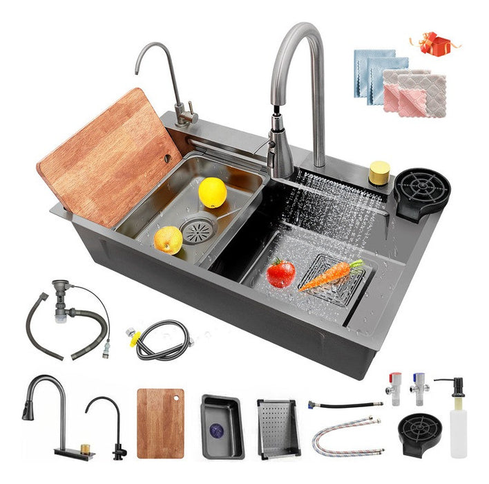 Fregadero De Organizadores Cocina Tarja De Acero Inoxidable Bokoptyr 80*45*22cm Duradero Elegante Y De Alta Gama Adecuado Para Múltiples Escenarios Gris Oscuro GRADO B