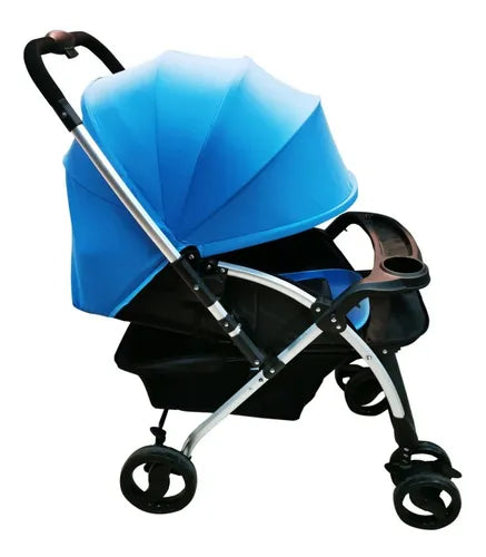CARREOLA PLEGABLE BEBE PREMIUM DE BASTON PORTA VASO AZUL GRADO B