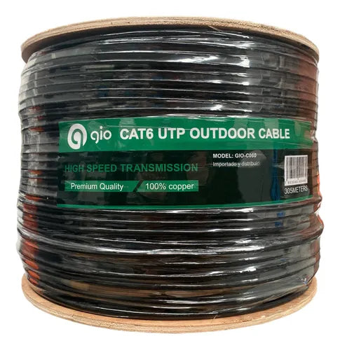 Gio Bobina Cable De Red Utp Cat6 100% Cobre Doble Forro Reforzado Para Exterior Ideal Para Cctv Grado B