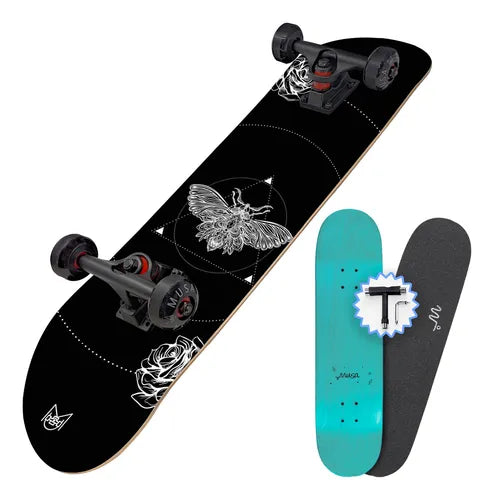 Patineta Profesional Musa Abeja Ruedas Negras Maple Canadiense 7 Capas Skateboard Completo Abec-7 Para Trucos Y Skatepark 33 X8 Trucks De Aluminio Lija Incluida Para Skaters Cualquier Nivel 1 GRADO B