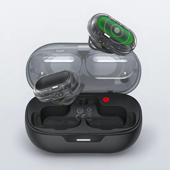 Audífonos ACEFAST ACEFIT NEO 8.5h Carga Inalámbrica IPX4 Bass Boost Semi-Transparente Negro