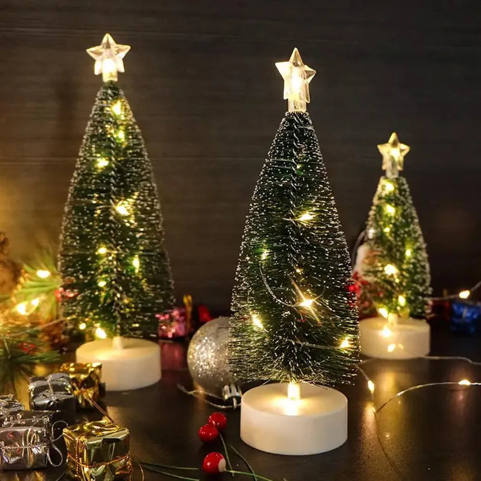 3 Mini Arbolito De Navidad De Mesa Escritorio Con Luces Led Verde