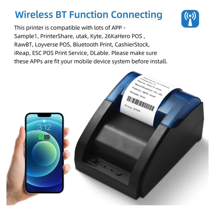 IMPRESORA TERMICA POS USB/BLUETOOTH DE 58 MM PARA RECIBOS