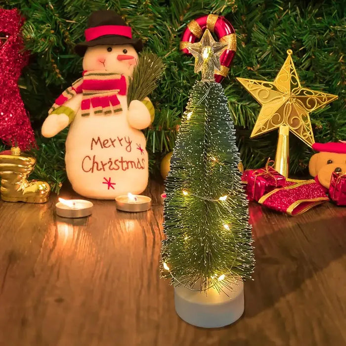 3 Mini Arbolito De Navidad De Mesa Escritorio Con Luces Led Verde