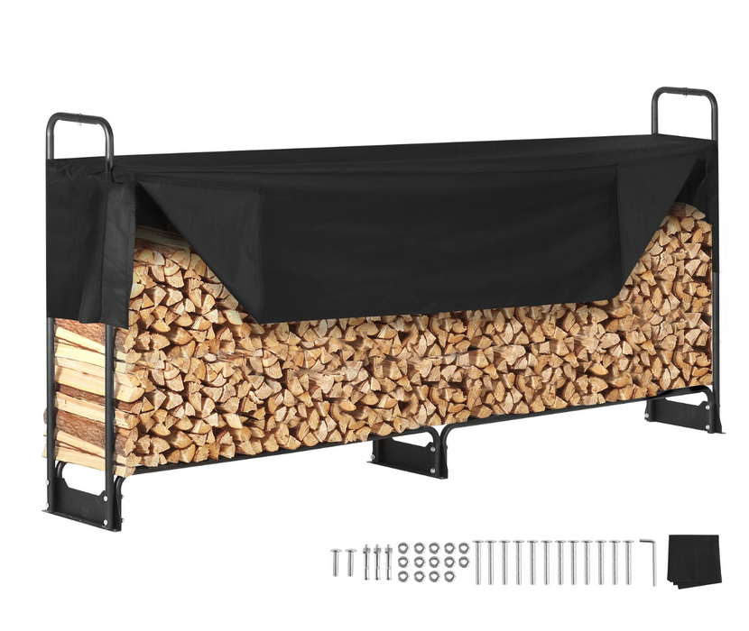 VEVOR Estante de leña para exteriores de 8.5 pies con cubierta, leñero 102 x 14.2 x 46.1 pulgadas, soporte de leña resistente y cubierta impermeable Oxford 600D para chimenea