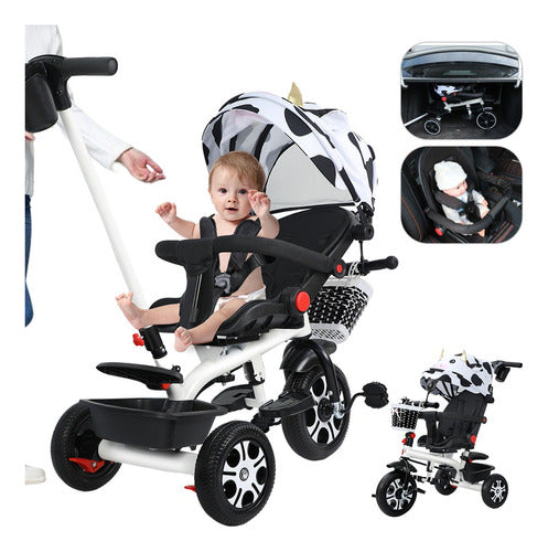 Carriola De Bebé Tipo Triciclo Plegable Y Portátil 5 En 1 Color Blanco 789