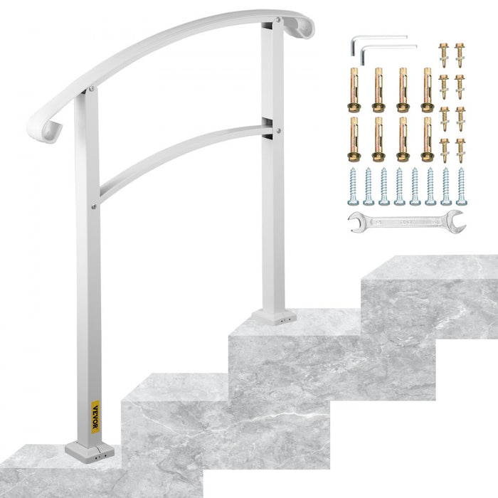 VEVOR Barandilla de Hierro Forjado 52,5 cm Pasamanos de Escaleras de 3 Pasos Baranda Exterior de Tubo Cuadrado Parapeto Blanco para Escalones de Hormigón
