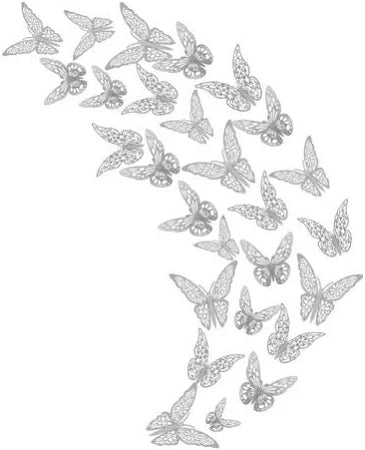144PCS MARIPOSAS DECORATIVAS 3D PARED COLORE METALICOS HUECO PLATEADO