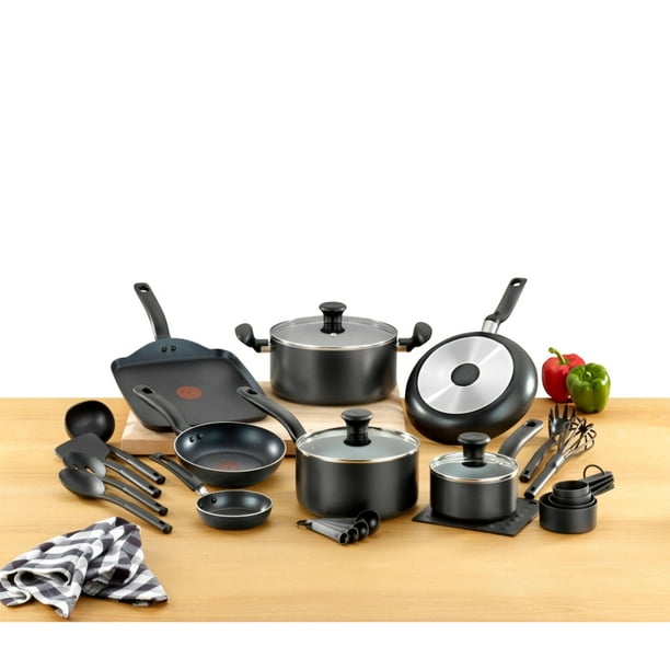 Batería De Cocina Easy Care De 20 Piezas Color Negra Con Antiadherente Titanium, Tecnología Thermo Señal, De Fácil Limpieza Y Base Difusora Para Crear Deliciosas Recetas, T-fal, B466sk84 GRADO B