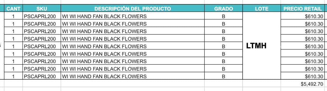 ✨ABANIICOS DE MANO  FAN BLACK FLOWERS LOTE 9 BOLSAS CON 30 PZAS GRADO B✨