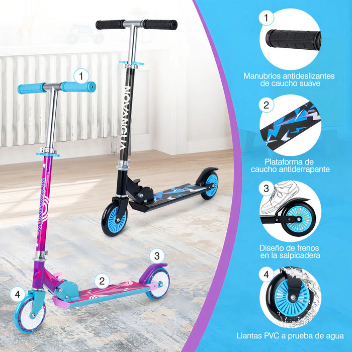 NOVANGUA S-54 SCOOTER PARA NIÑOS 2 LLANTAS PLEGABLES LIGERO Y CON MANUBRIO DE ALTURA ADJUSTABLE 4 NIVELES AJUSTABLES,50 KG PARA NIÑOS DE 3 A 10 NIÑOS FRENO TRESERO LLANTAS DE 120 MM EN PVC GRADO B
