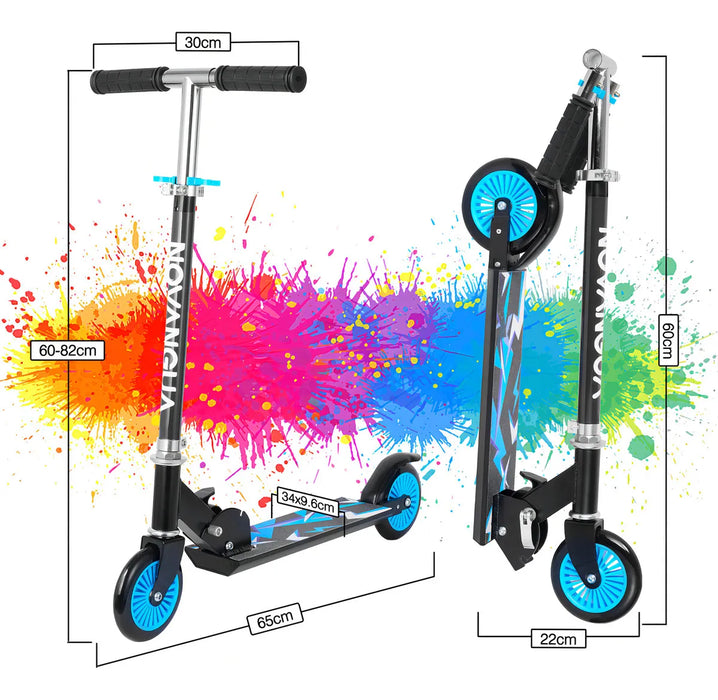 NOVANGUA S-54 SCOOTER PARA NIÑOS 2 LLANTAS PLEGABLES LIGERO Y CON MANUBRIO DE ALTURA ADJUSTABLE 4 NIVELES AJUSTABLES,50 KG PARA NIÑOS DE 3 A 10 NIÑOS FRENO TRESERO LLANTAS DE 120 MM EN PVC GRADO B