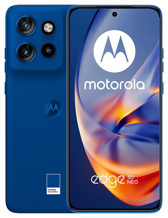 SMARTPHONE MOTOROLA MOTO EDGE 50 NEO 5G 512 GB 12 GB RAM CAMARA 50MP MOTO AI IP68 NFC CUERO VEGANO AZUL CON AUDIFONOS AZUL GRADO A