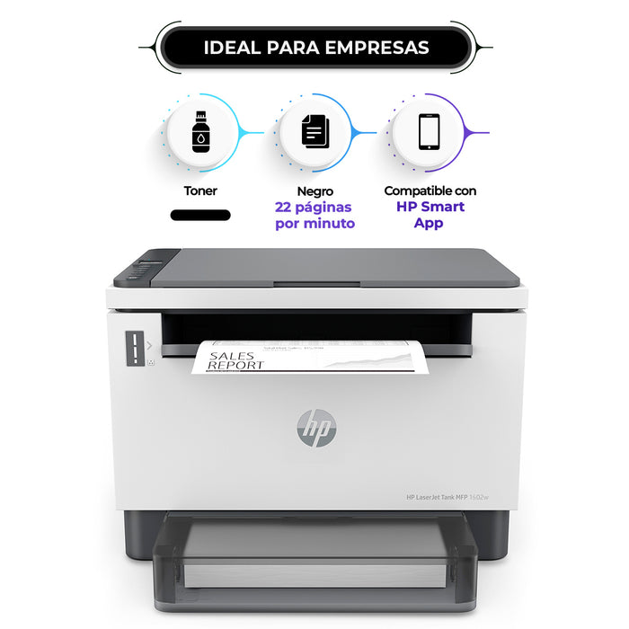 IMPRESORA HP LASERJET TANK MFP 1602W WI-FI DÚPLEX ADF MULTIFUNCIONAL LÁSER BLANCO Y NEGRO COPIA ESCÁNER IMPRESIÓN AUTOMÁTICA IDEAL OFICINA 2R3E8A GRADO A