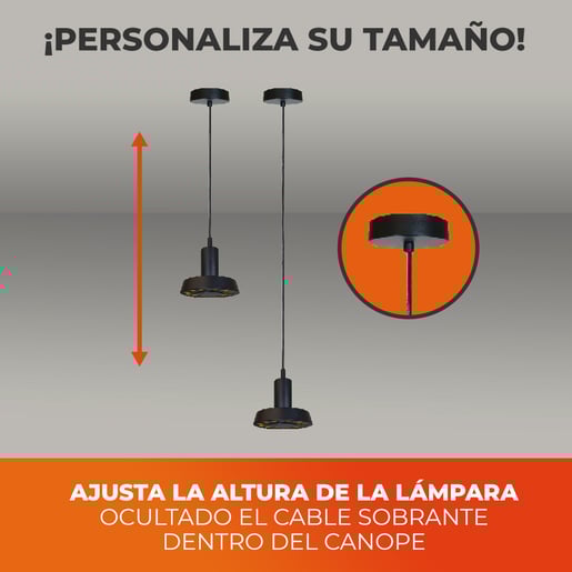 LÃ¡mpara Colgante Negra Led Metal 1.50m 15w Luz CÃ¡lida Negro