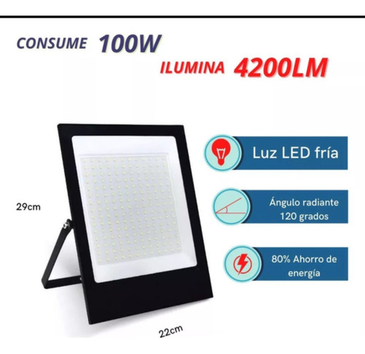 1O REFLECTORES LED 100W SLIM IP66 LED ALTA POTENCIA ULTRA DELGADO NEGRO BLANCO FRÍO GRADO B