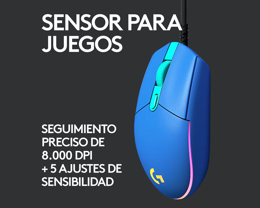 MOUSE GAMER DE JUEGO ALAMBRICO LOGITECH G SERIES LIGHTSYNC G203 AZUL GRADO  B