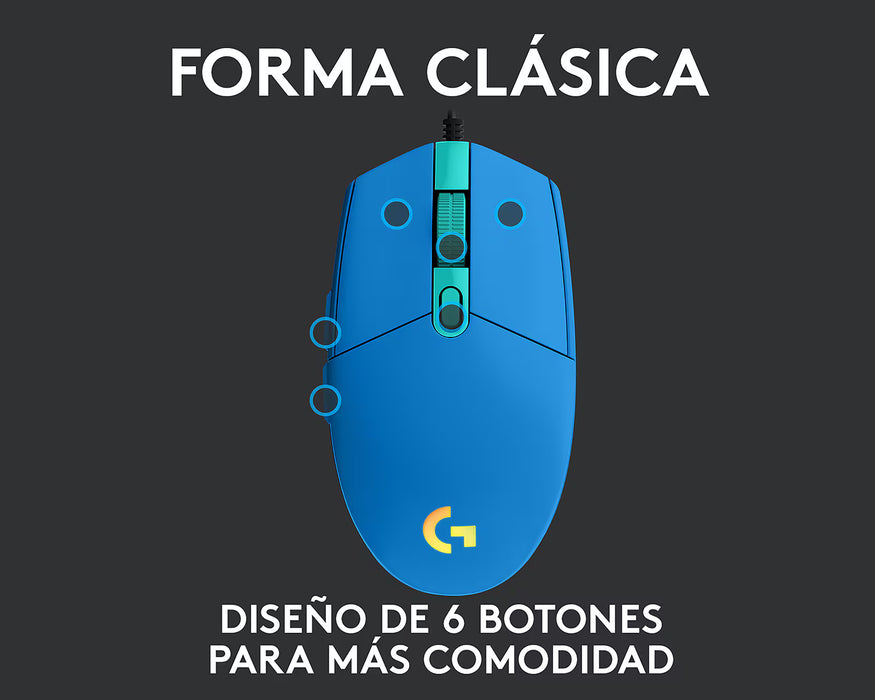 MOUSE GAMER DE JUEGO ALAMBRICO LOGITECH G SERIES LIGHTSYNC G203 AZUL GRADO  B