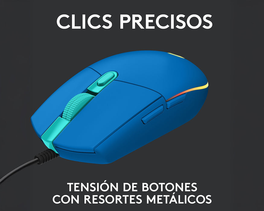 MOUSE GAMER DE JUEGO ALAMBRICO LOGITECH G SERIES LIGHTSYNC G203 AZUL GRADO  B